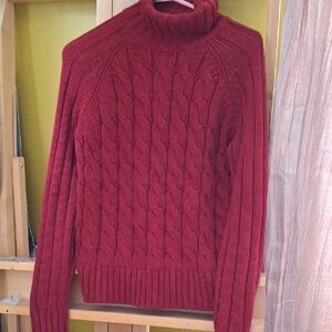 The Limited Maroon Cable Knit Turtleneck Sweater